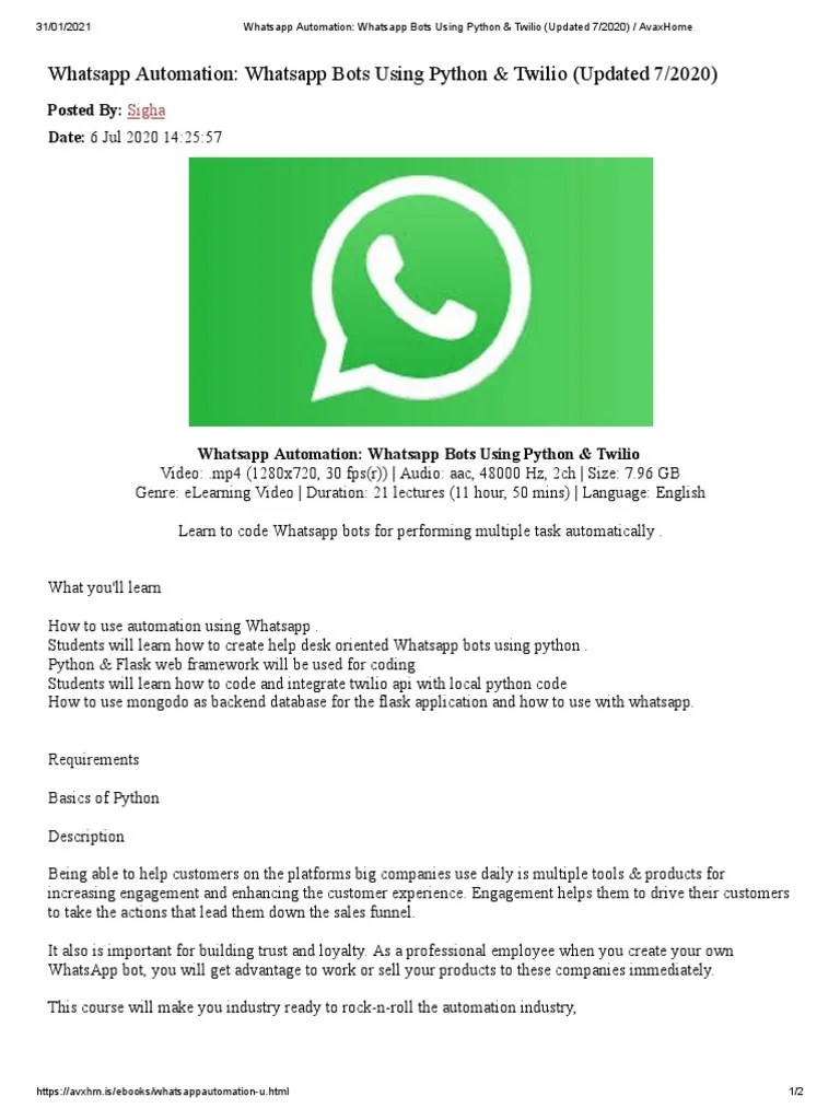 Whatsapp Automation - Whatsapp Bots Using Python & Twilio (Updated 7 ...