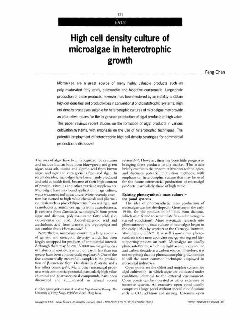 (1996) - High Cell Density Culture Of Microalgae In Heterotrophic Growth | PDF | Biotechnology ...