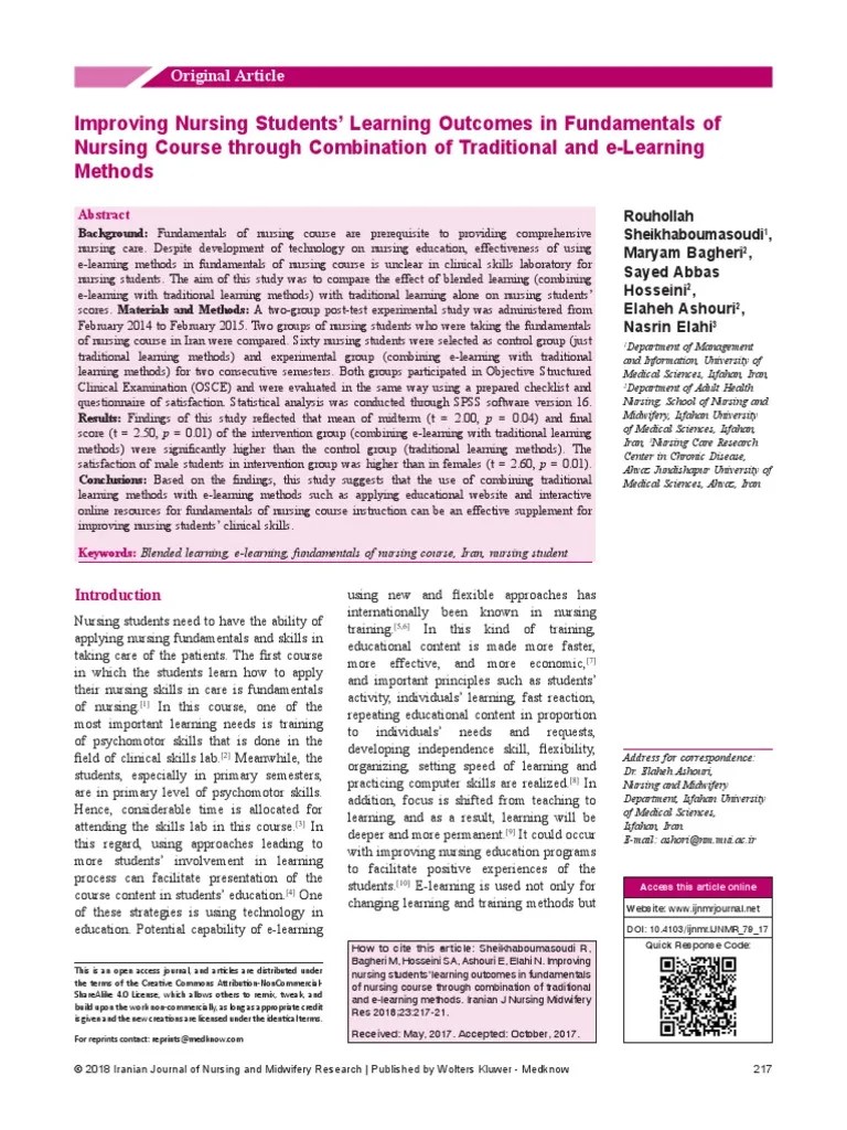 Improving Nursing Students' Learning Outcomes In Fundamentals Of ...