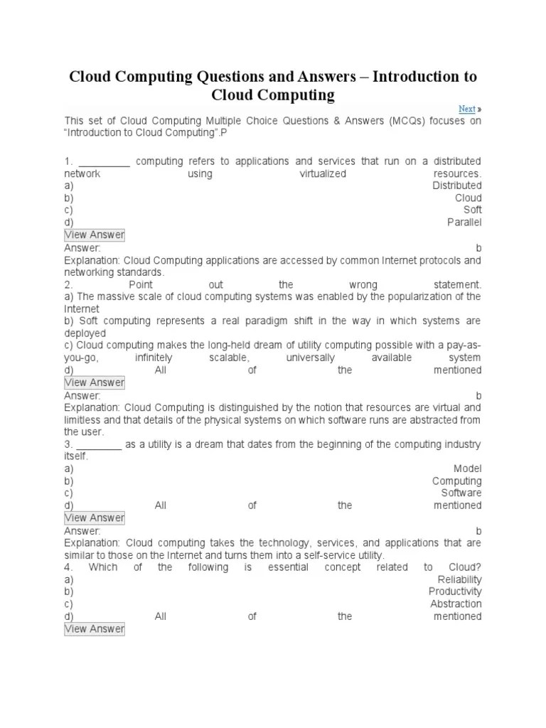 Cloud Computing Questions And Answers | PDF | Cloud Computing ...