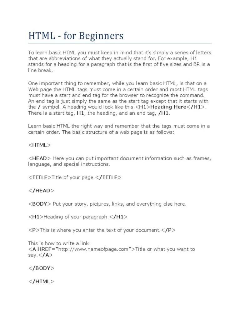 HTML - For Beginners | PDF | Hyperlink | Html Element