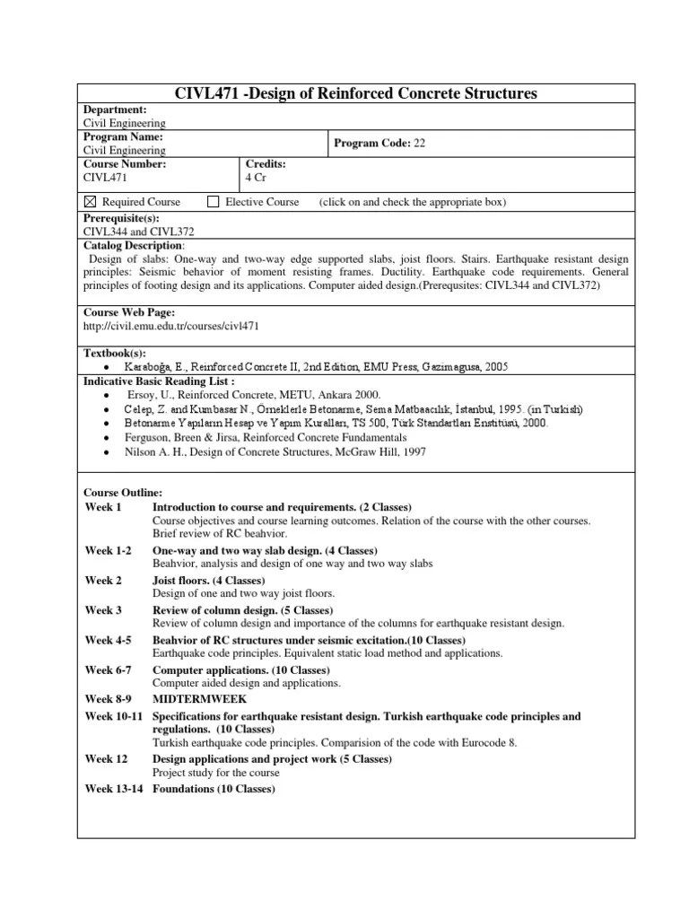 Civl471 Earthquake Engineering Design