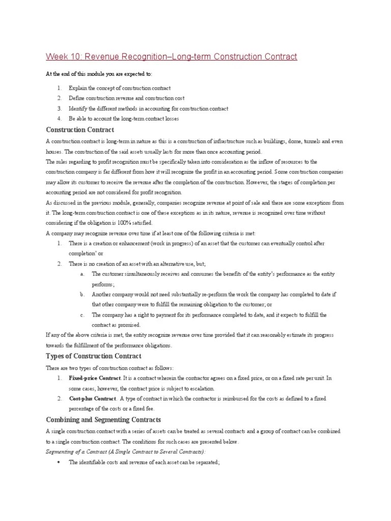 Week 10 Revenue Recognition-Long-term Construction Contract - ACTG341 Advanced Financial ...