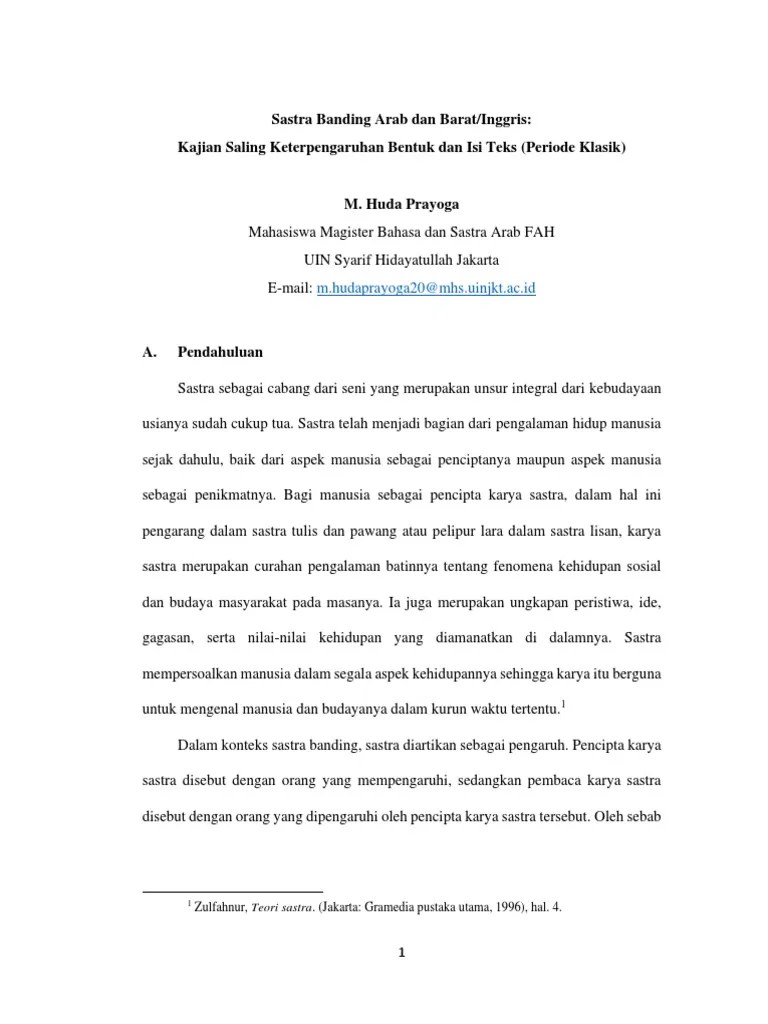 Sastra Banding Arab Dan Barat Periode Klasik | PDF