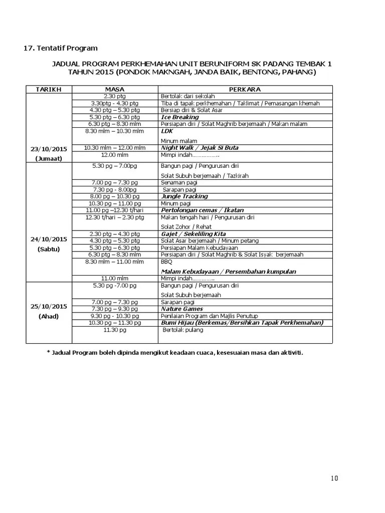16 â 18 ogos 2013 anjuran. Jadual Tentatif Perkhemahan Pdf