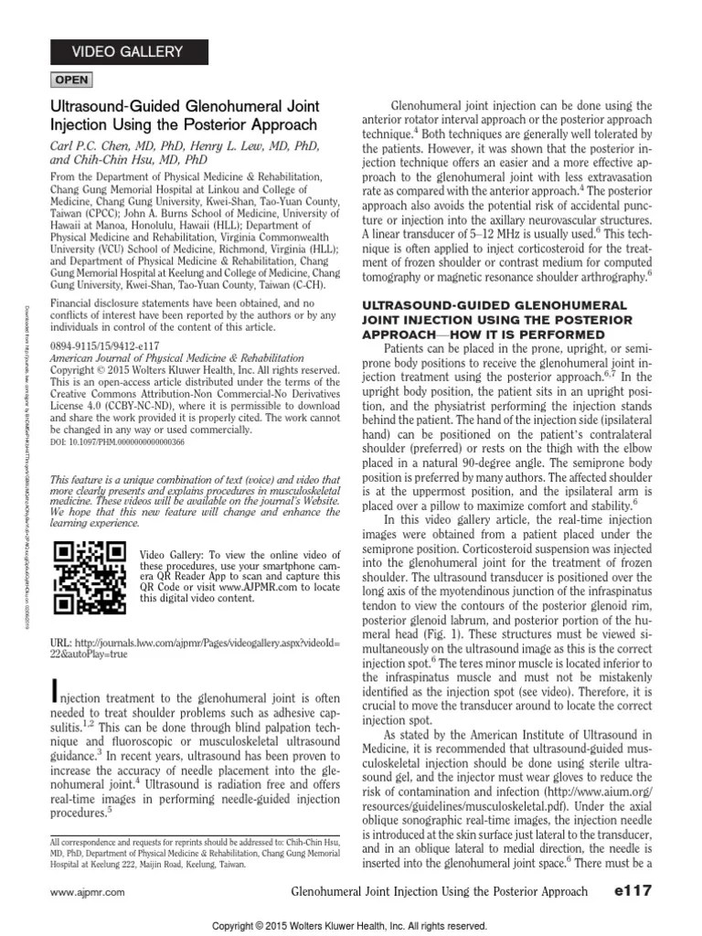 Ultrasound-Guided Glenohumeral Joint Injection Using The Posterior ...