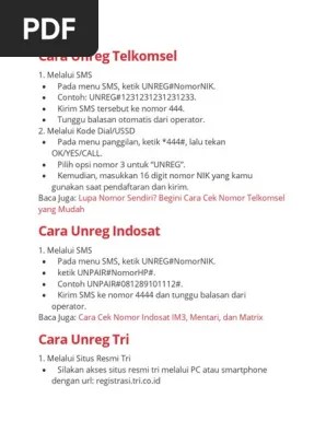 Kartu sim itu pun tidak akan bisa digunakan untuk melakukan panggilan telepon, sms, maupun mengakses layanan internet. Cara Unreg Simcard Kartu Sim Pdf