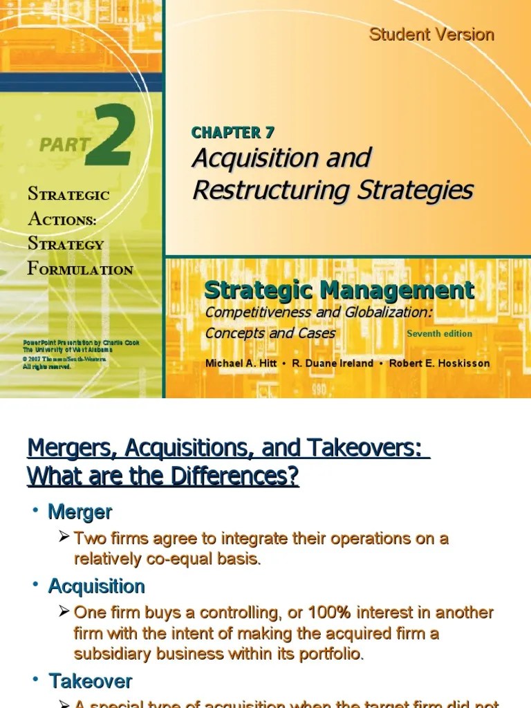 CH 7 Acquisition And Restructuring Strategies | PDF | Mergers And ...