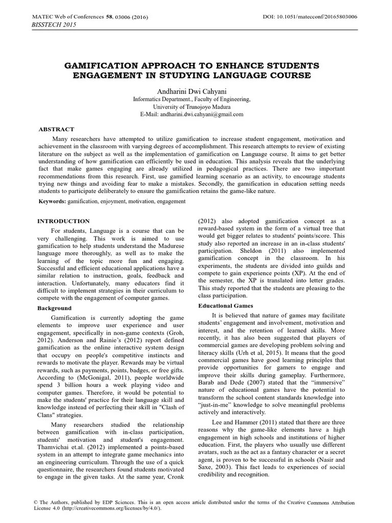 Gamification Approach To Enhance Students Engagement In Studying Language Course | Download Free ...