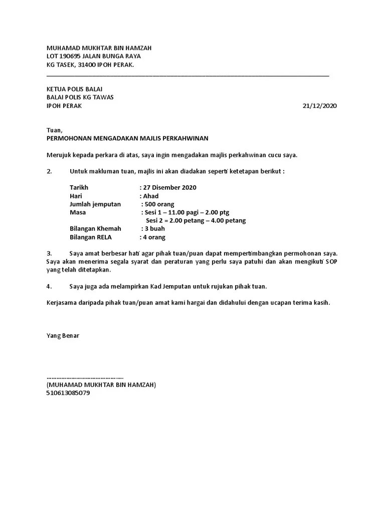 Surat rasmi memohon kebenaran polis. Surat Memohon Mengadakan Kenduri 2 Pdf