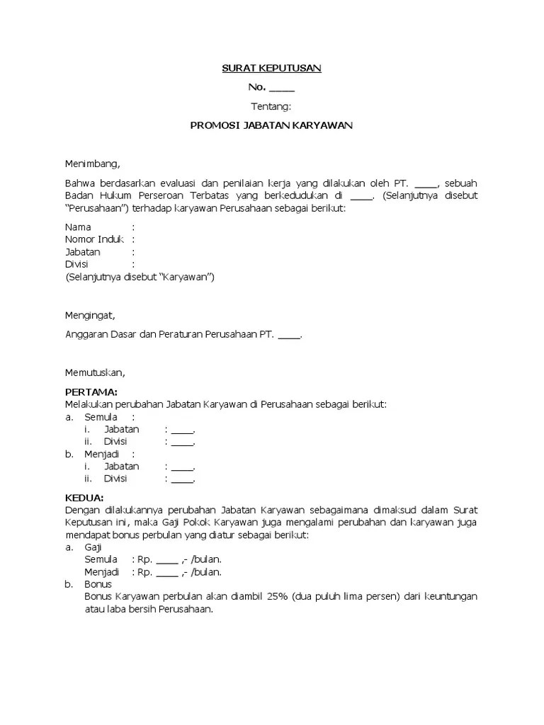 Surat promosi kenaikan jabatan diterbitkan berdasarkan rekomendasi dari pimpinan . Template Surat Promosi Kenaikan Jabatan Pdf