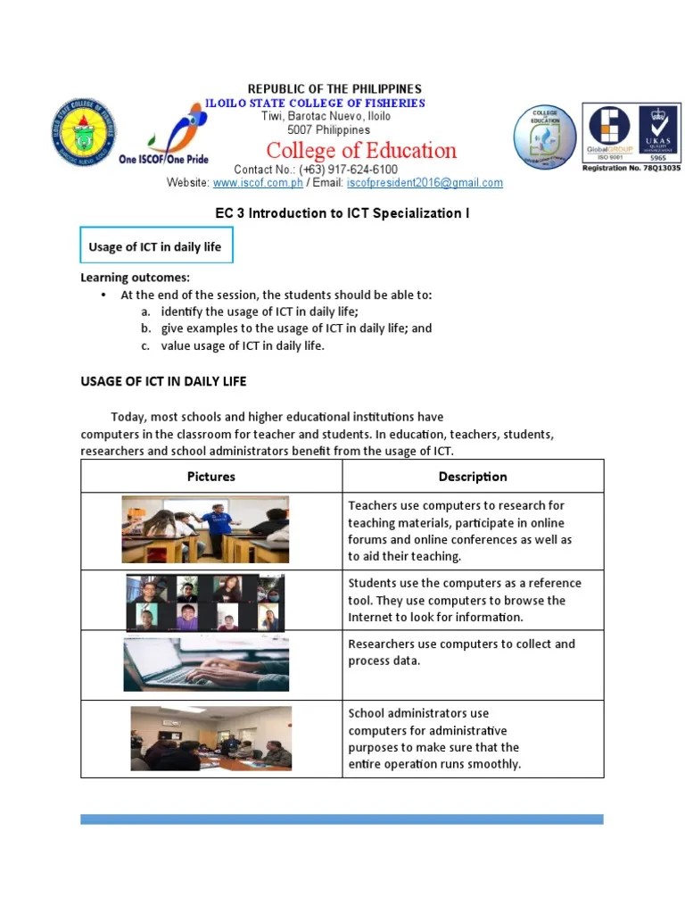 Usage Of ICT In Daily Life | PDF