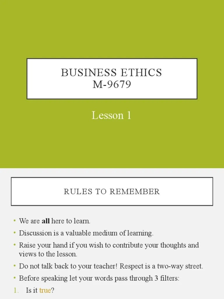 Business Ethics Lesson 1 | PDF | Psychological Egoism | Morality
