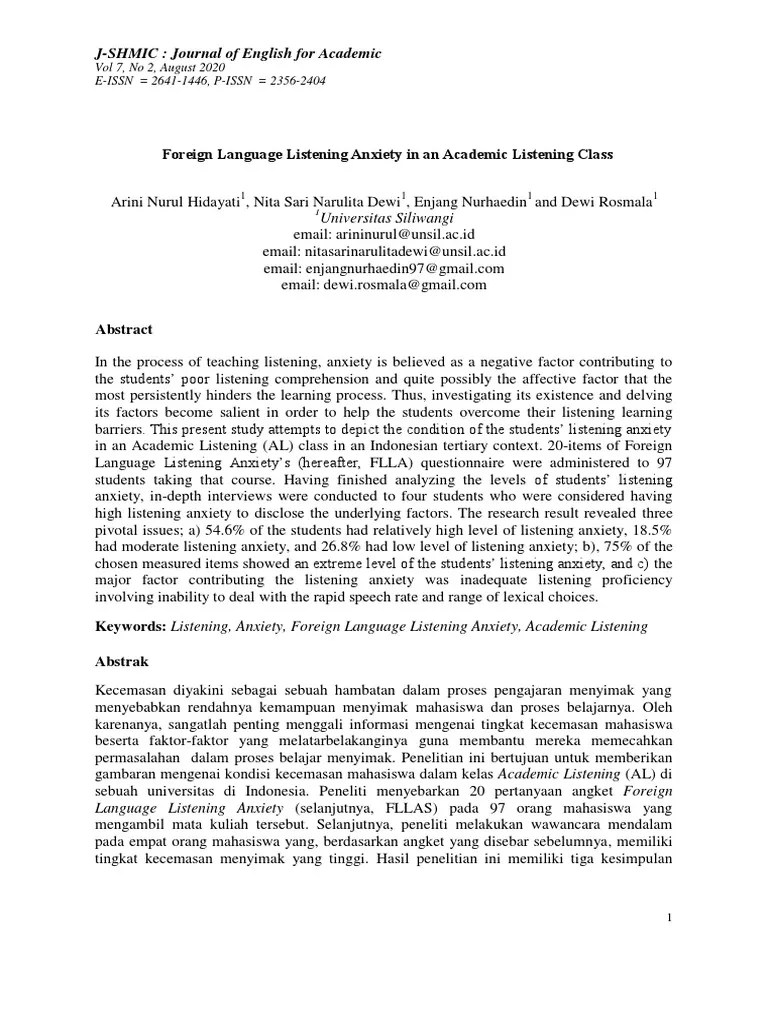 Foreign Language Listening Anxiety In An Academic Listening Class | PDF ...