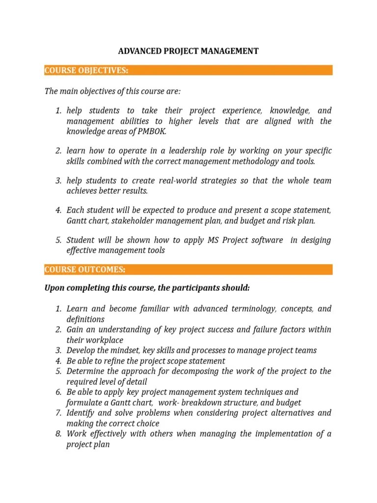 Advanced Project Management | PDF | Project Management | Business