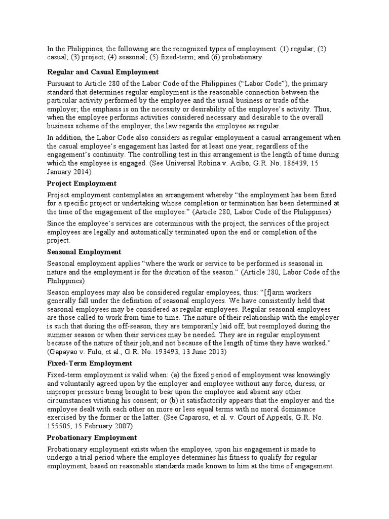 Types Of Employees And Grounds For Termination | PDF | Temporary Work ...