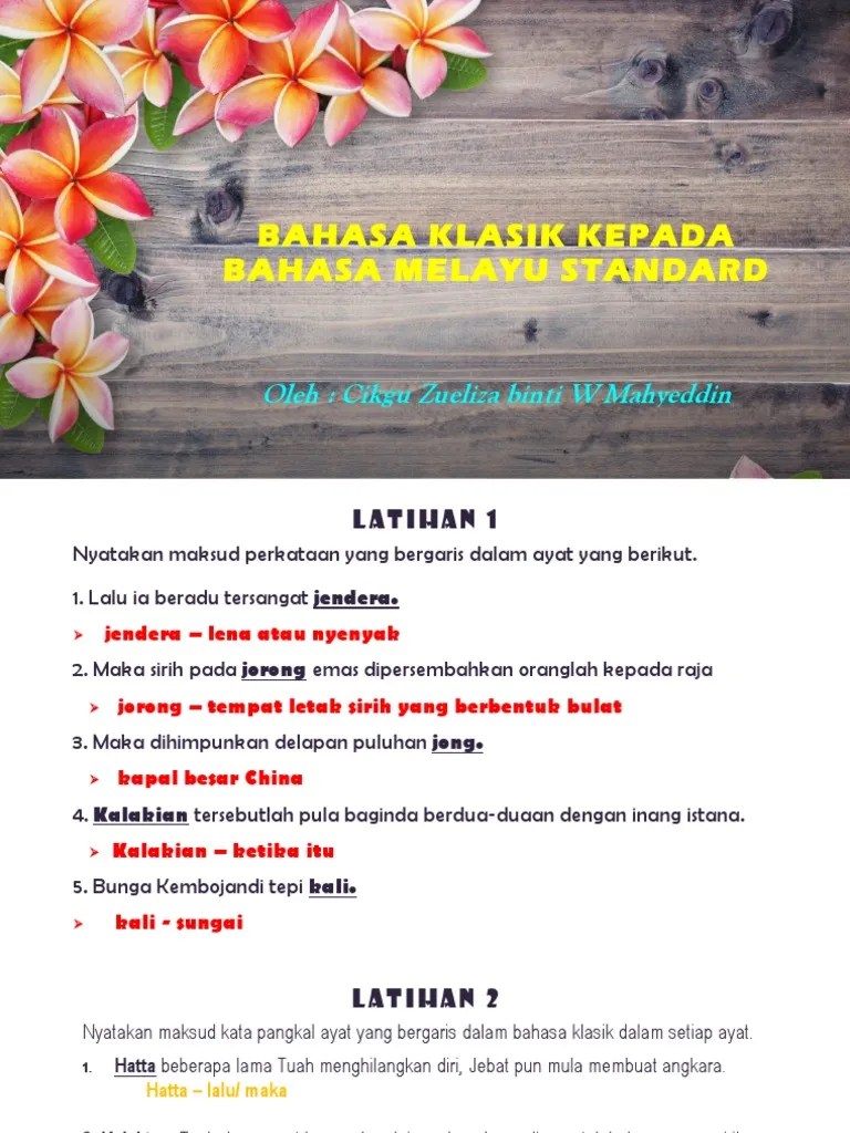 Contoh soalan bahasa melayu klasik. Bahasa Klasik Bahasa Standard Pdf