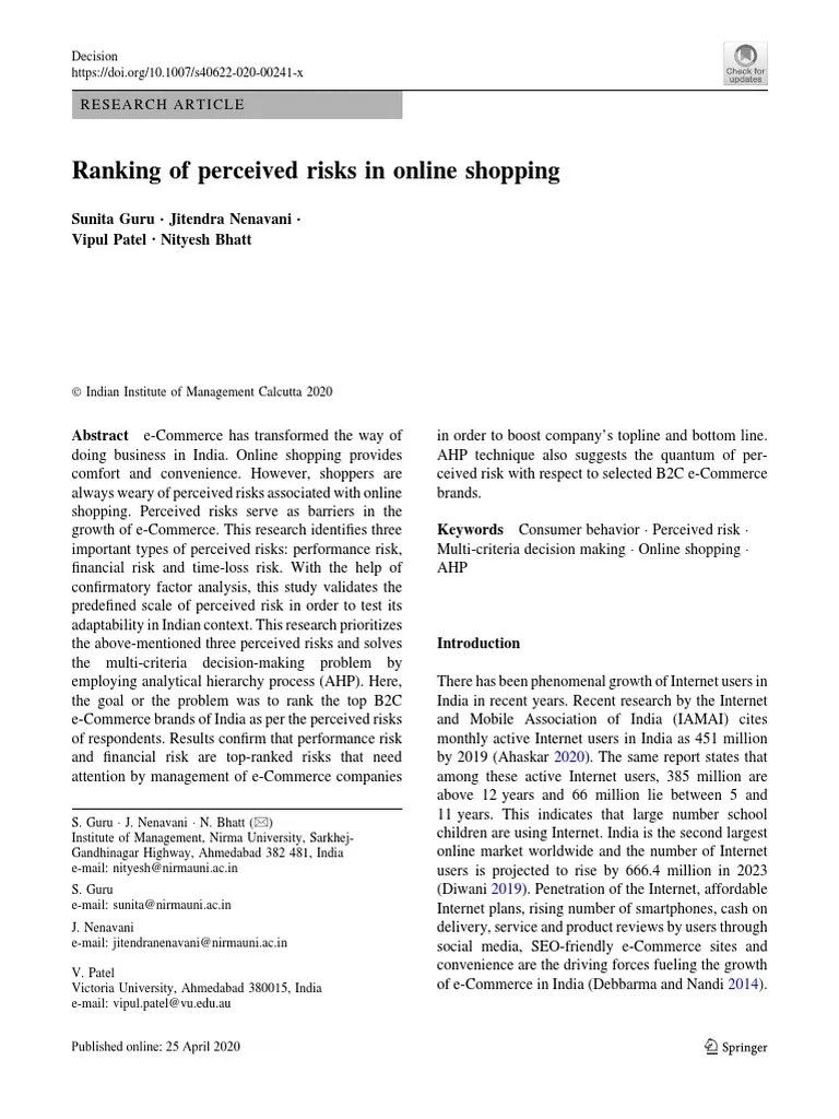 Ranking Of Perceived Risks In Online Shopping | PDF | Online Shopping ...