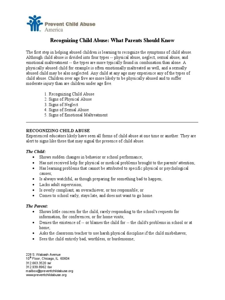 Recognizing Child Abuse: What Parents Should Know | PDF | Child Abuse ...