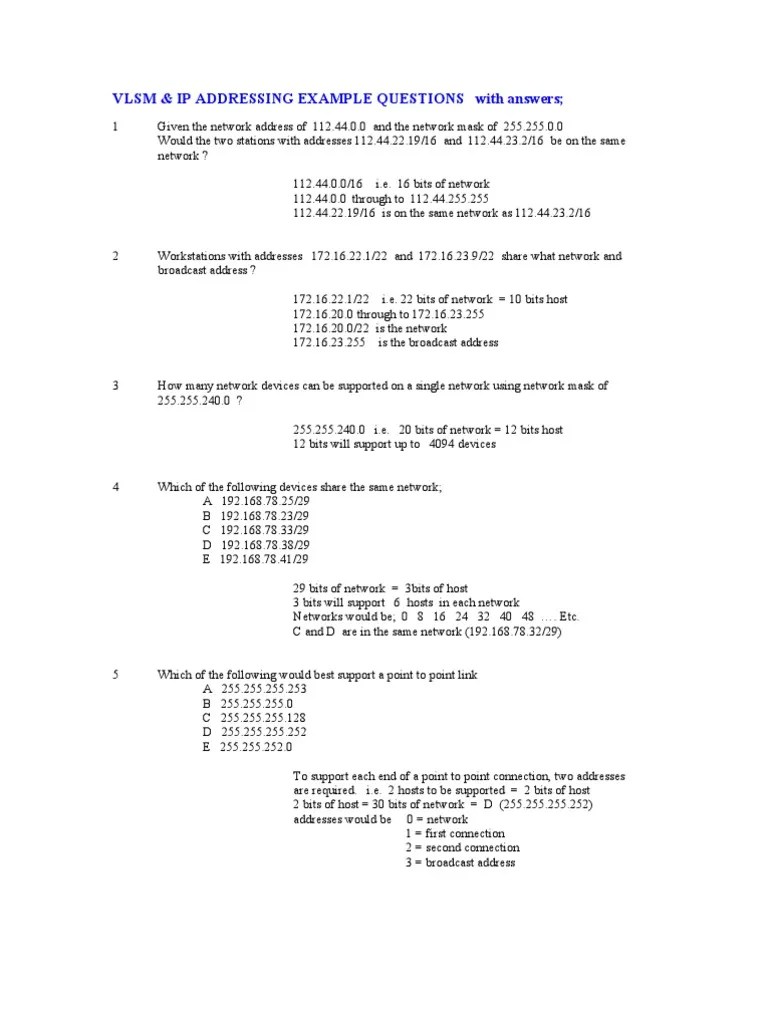 Subnetting Practice Questions & Answers | PDF | Computer Network ...
