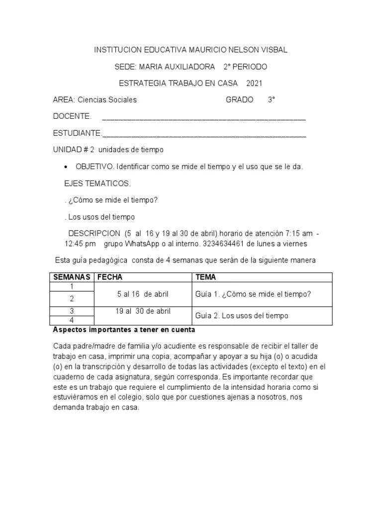 Guia De Sociales Grado 3° Periodo 2 | PDF | Hora | Calendario