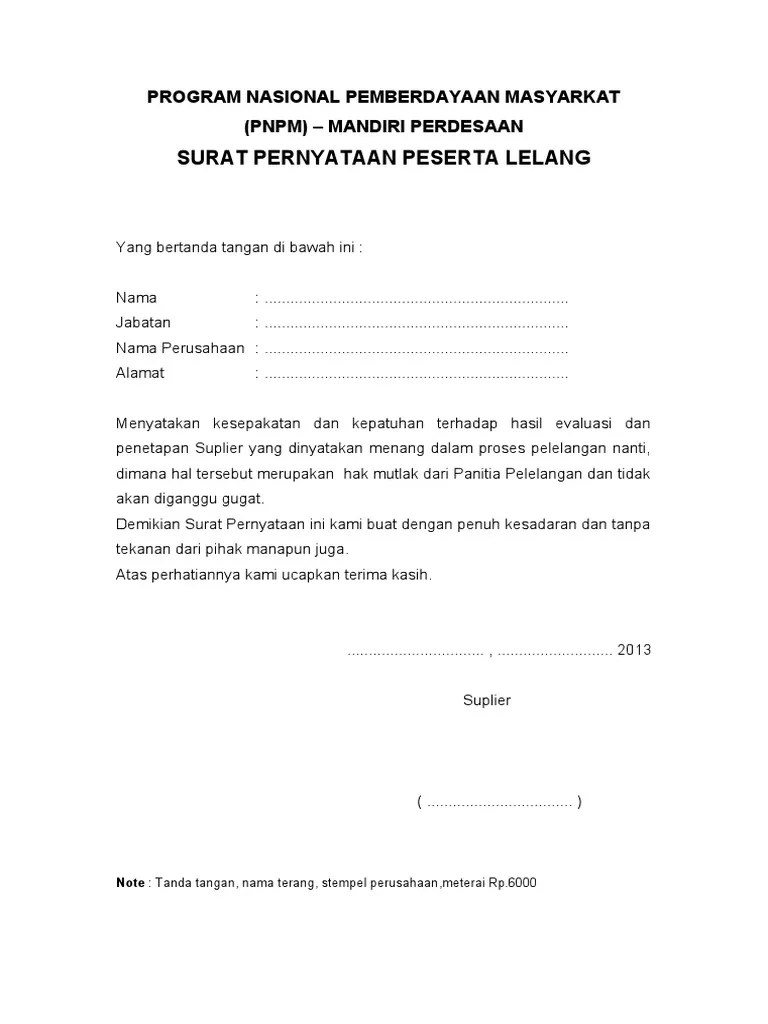 Surat Pernyataan Peserta Lelang | PDF