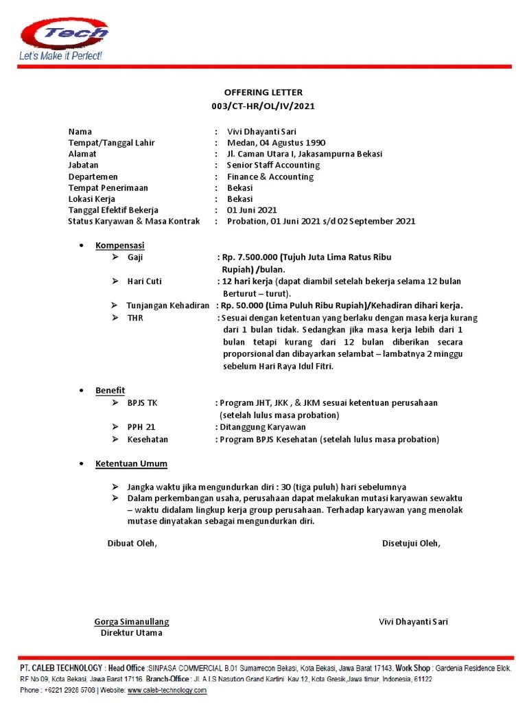 I fully understand the terms of the offer. Contoh Offering Letter 2021 Pdf