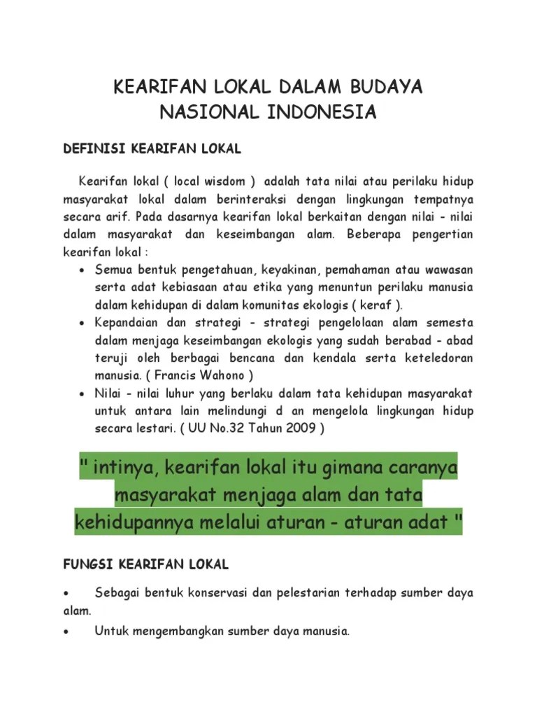 Kearifan Lokal Dalam Budaya Nasional Indonesia | PDF