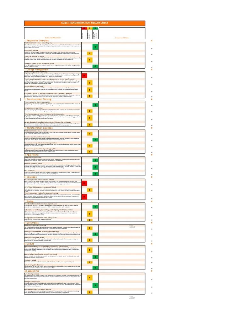 Agile Transformation Health Check | PDF | Scrum (Software Development) | Agile Software Development