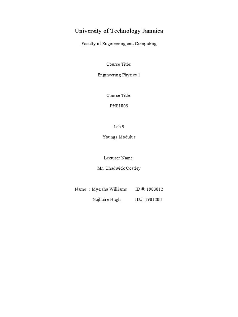 Lab 9 Youngs Modulus | PDF | Young's Modulus | Stress (Mechanics)
