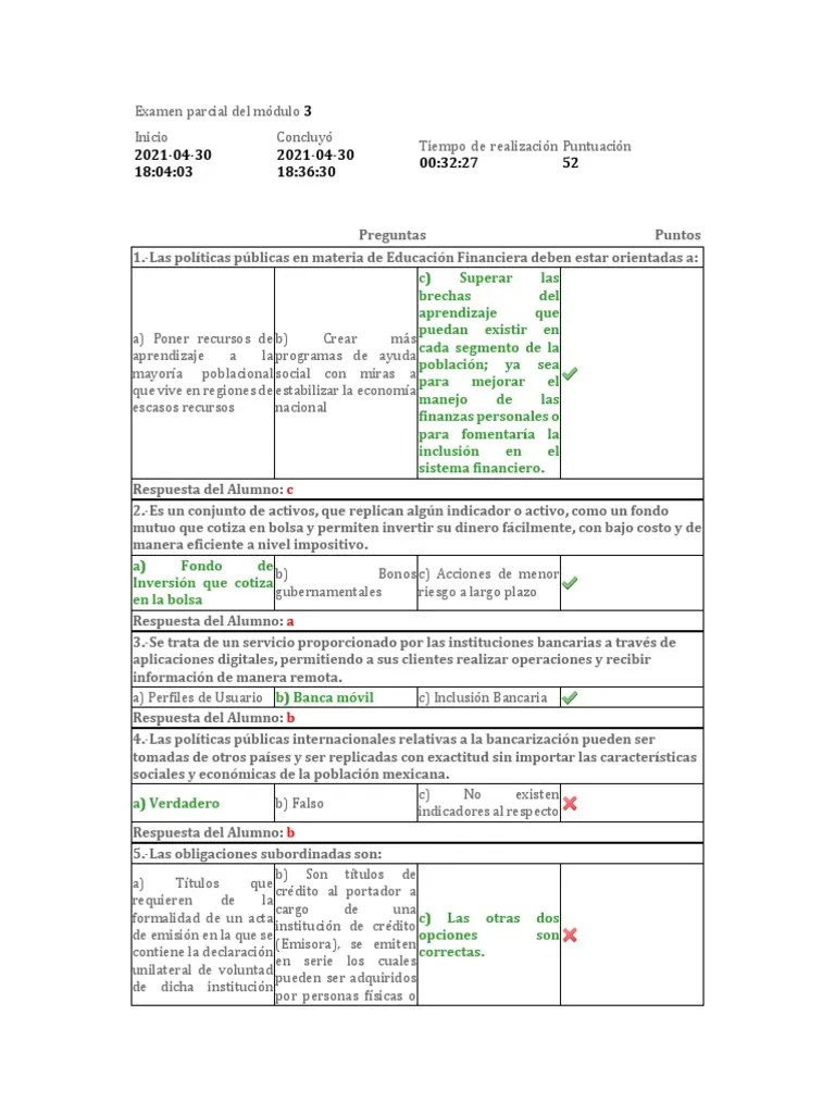 Examen Parcial Del Módulo 3 | PDF | Bolsa | Bancos