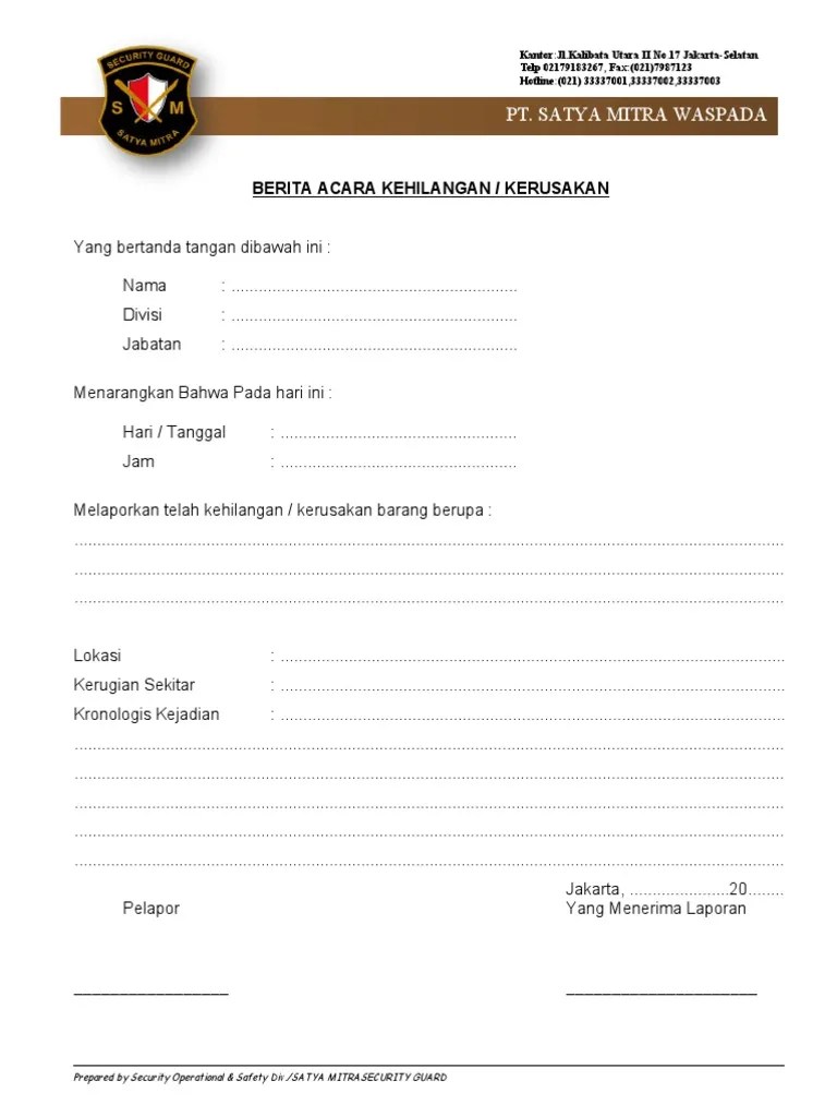 0.2 Format Berita Acara Kehilangan & Kerusakan | PDF