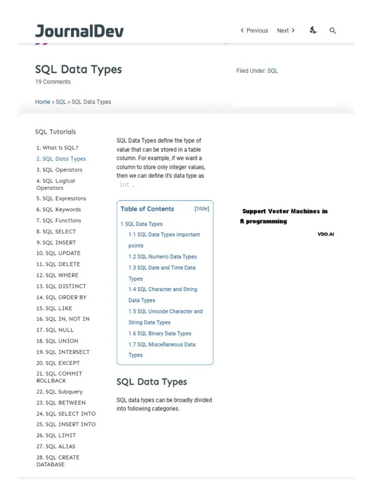 SQL Data Types | PDF | Sql | Data Type