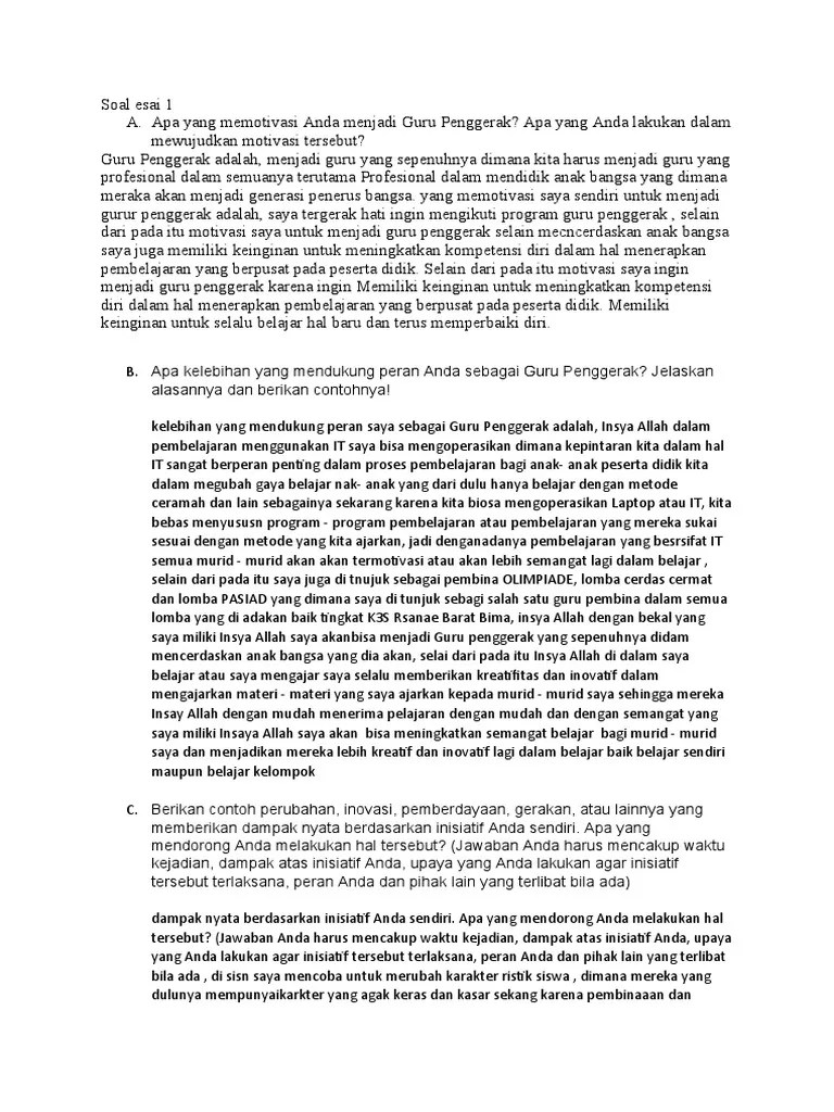 Artikel contoh soal bahasa indonesia kelas 6 untuk sd / mi. Soal Esai 1 Guru Penggerak Ok Pdf