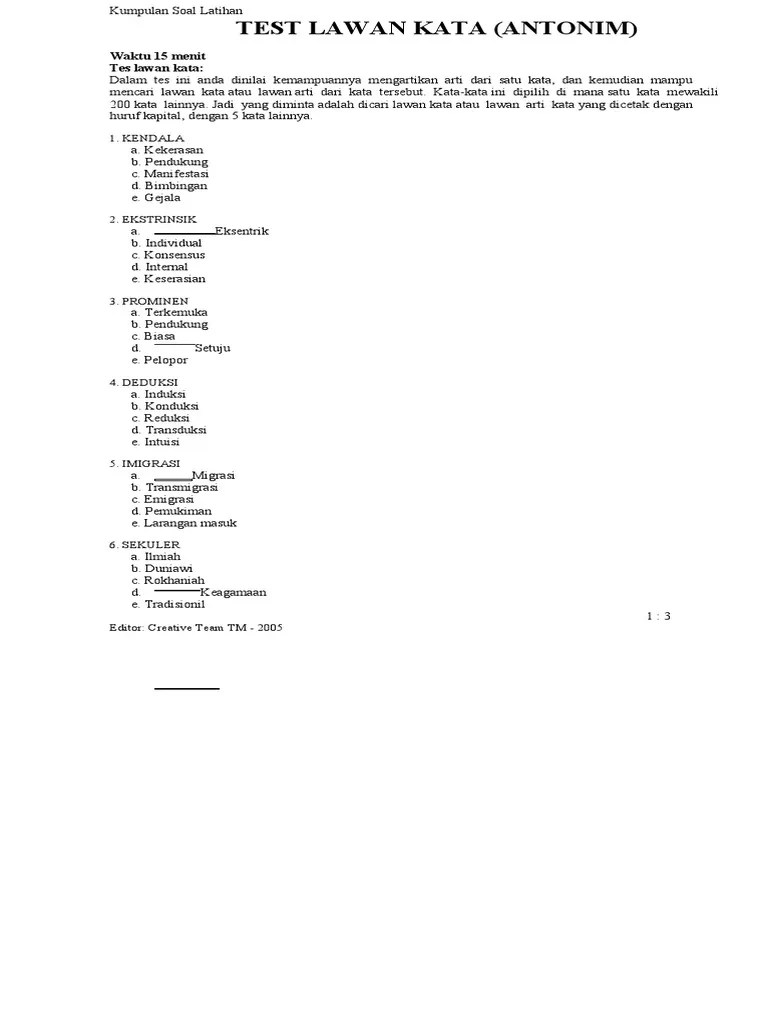 Psikotest Test Antonim Lawan Kata | PDF