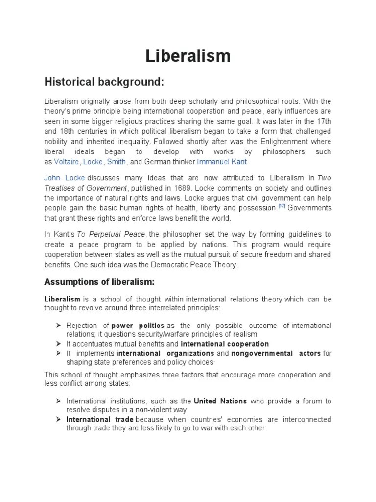 Liberalism Theory IR | PDF | Liberalism | International Relations