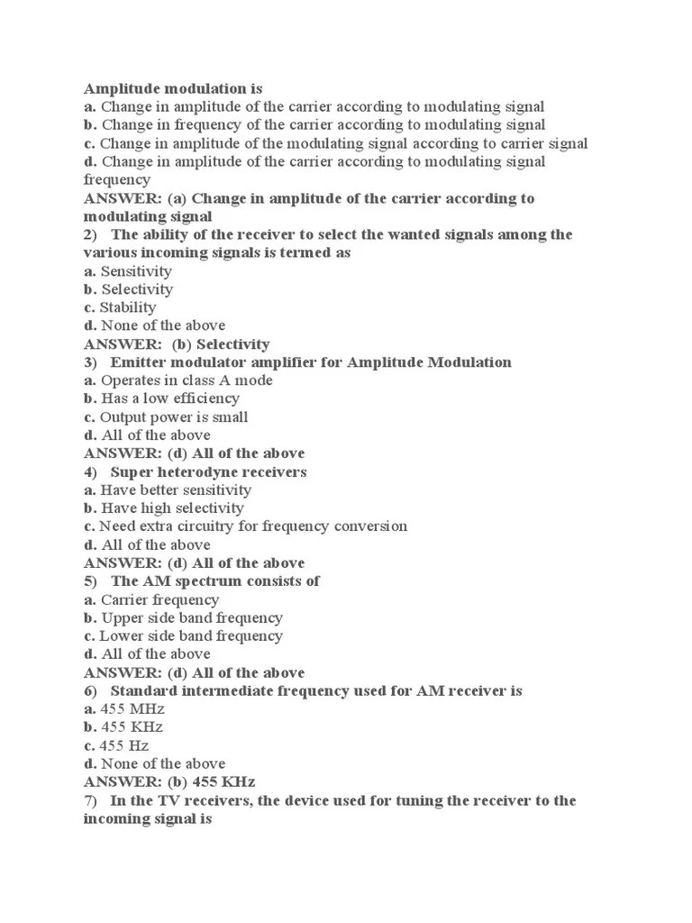 Amplitude Modulation MCQ | PDF | Frequency Modulation | Modulation