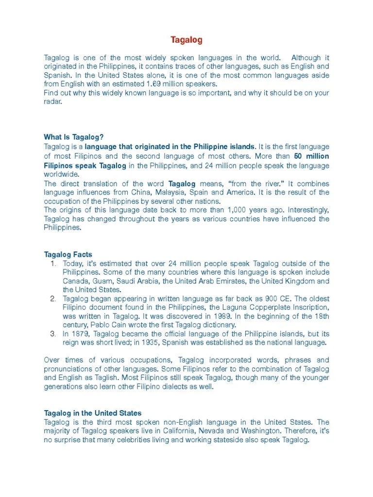 Tagalog | PDF | Tagalog Language | Philippines