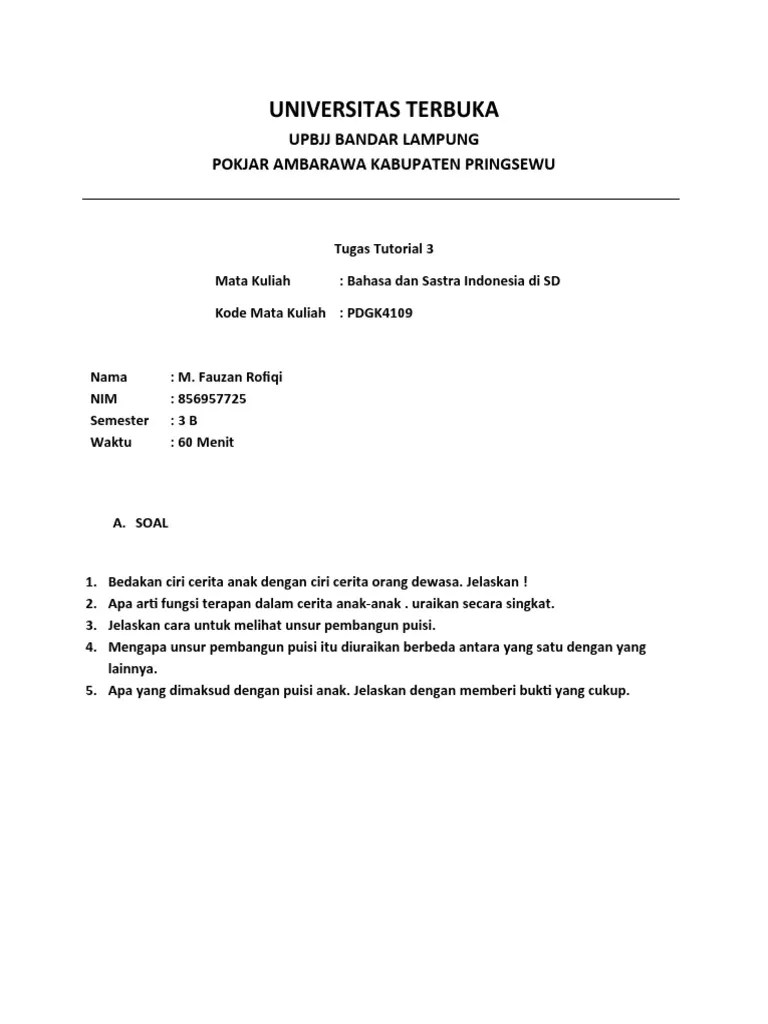Contoh soal ujian ut pgsd semua semester tahun 2019, semester 1, 2, 3, 4, 5,. Tt 3 Pdf