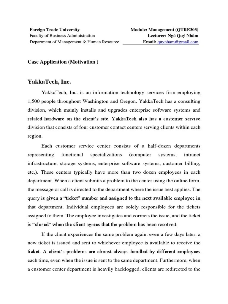 Yakkatech, Inc.: Case Application (Motivation) | PDF | Client ...