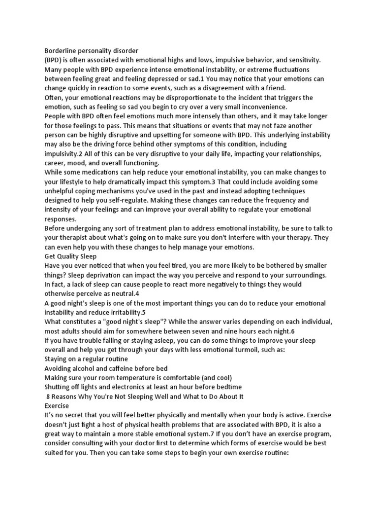 Borderline Personality Disorder | PDF