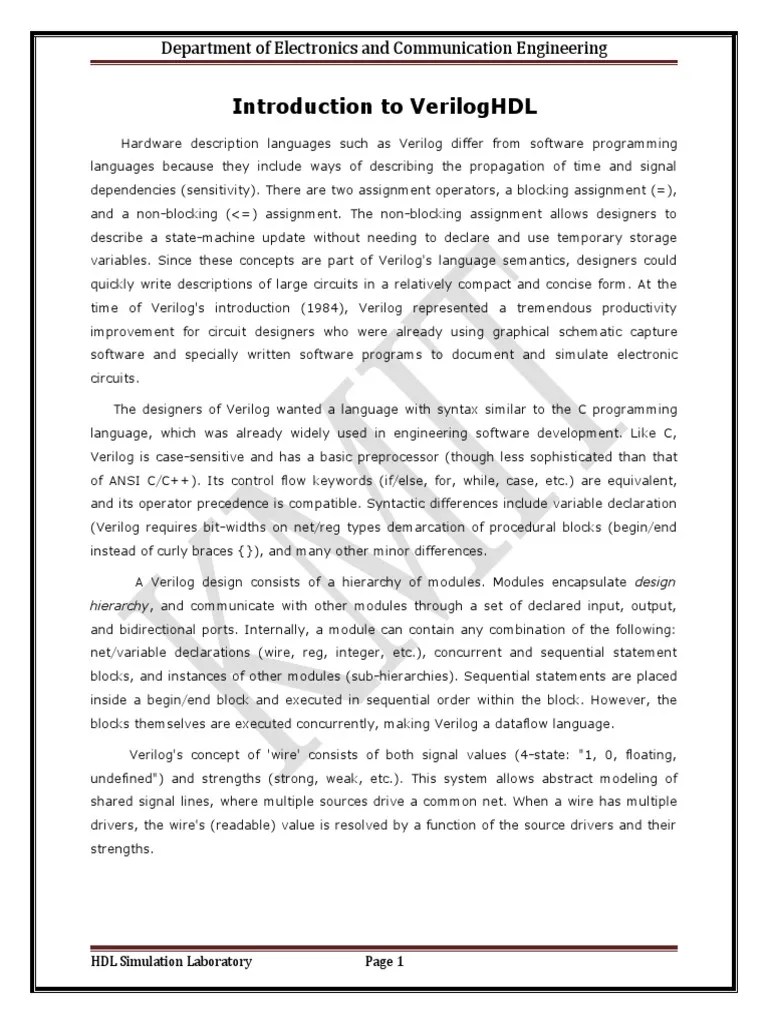 HDL Programming Lab Manual Final Updated | PDF | Hardware Description ...