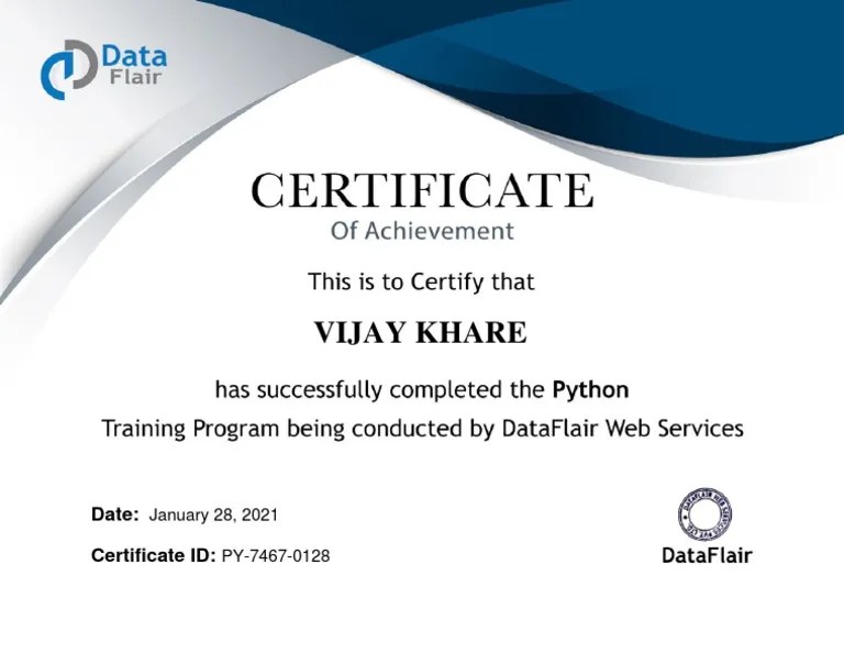 Vijay Kumar Khare Python Course Python Certificate DataFlair | PDF