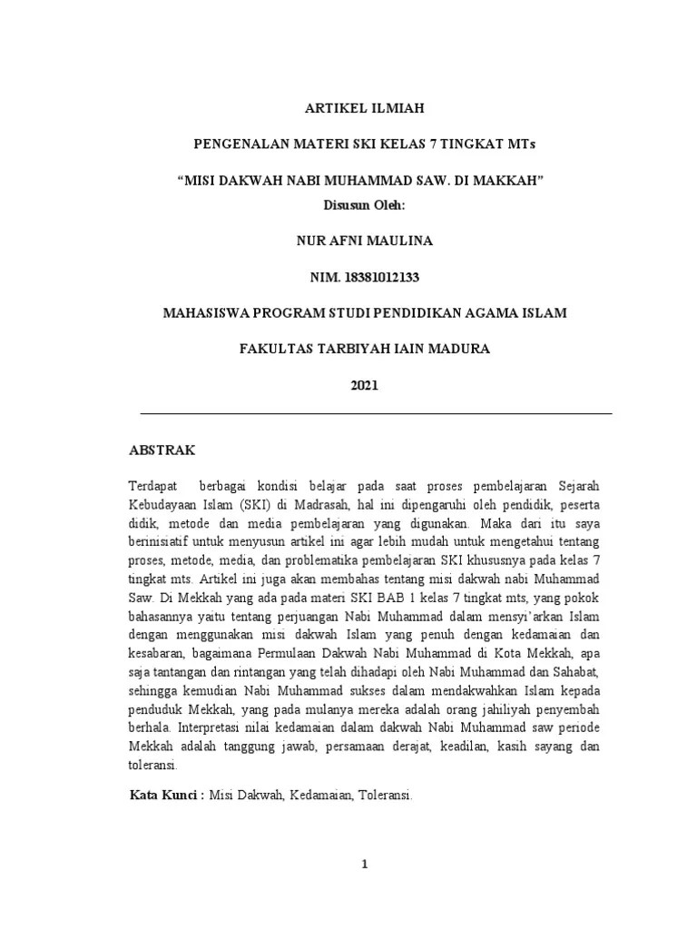 Nur Afni Maulina-Kelompok 1-Pembelajaran SKI-Pengenalan Materi SKI Kelas 7 Tingkat MTs | PDF