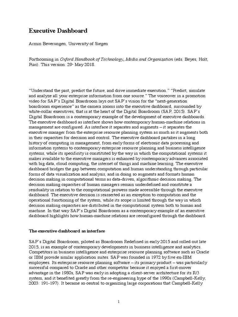 The Executive Dashboard As Interface | PDF | User Interface | Analytics