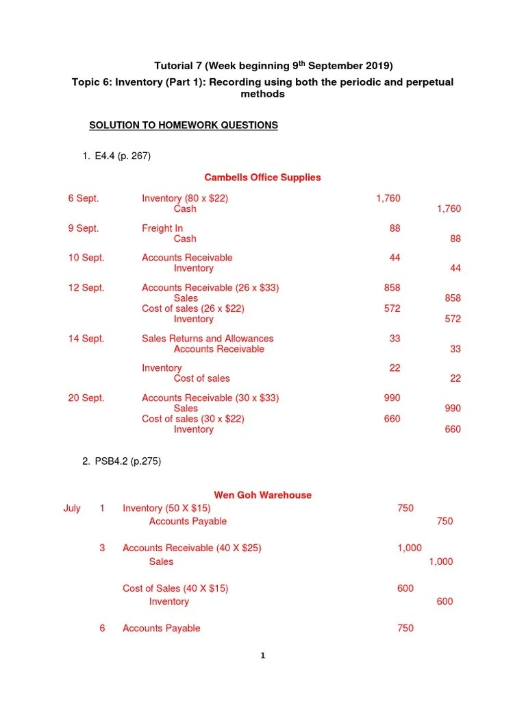 Week 7 Tutorial Solutions | PDF | Inventory | Banks