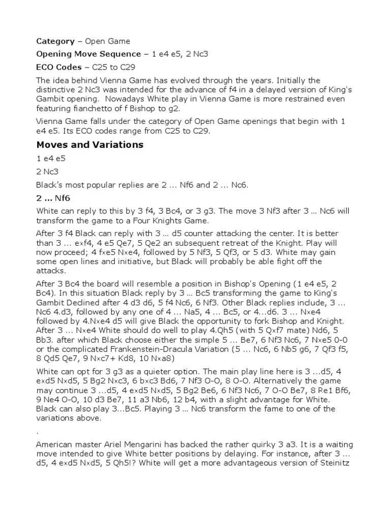 Chess Openings: Vienna Game | PDF | Chess Openings | Traditional Board ...