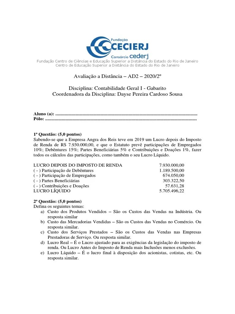 AD2 - 2020 - Gabarito | PDF