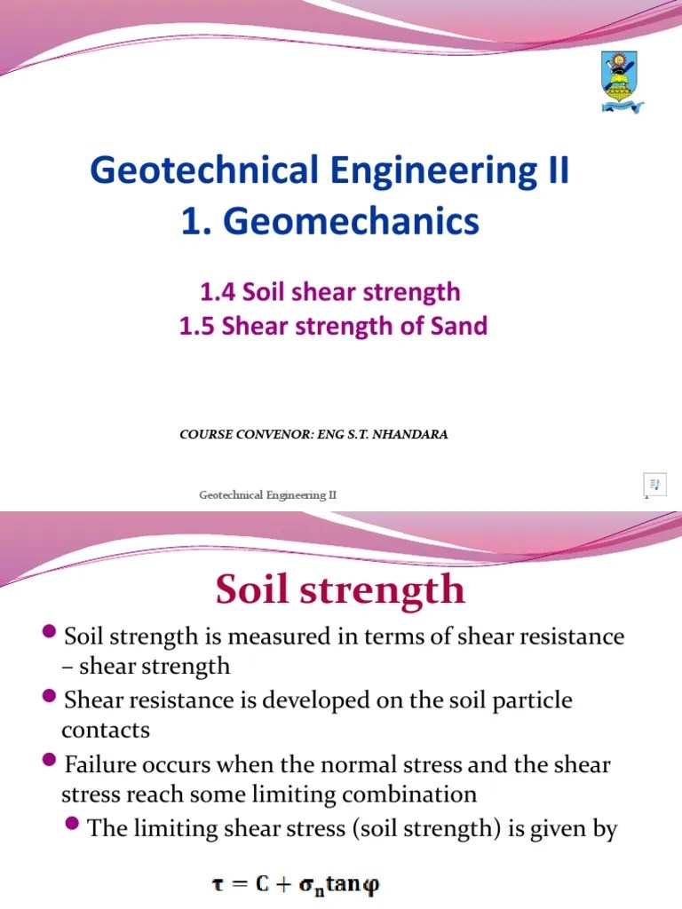 1.4 & 1.5 Soil Shear Strength | PDF | Geotechnical Engineering | Stress (Mechanics)