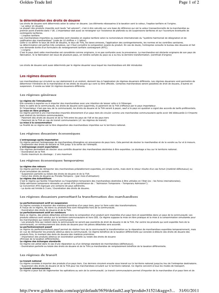 La Détermination Des Droits De Douane | Download Free PDF | Tarif | Taxe Sur La Valeur Ajoutée